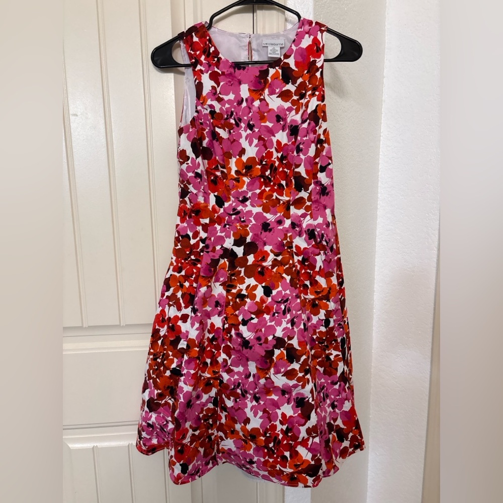 Liz‎ Claiborne Floral Fit & Flare Dress Size 4 Pink Red Sleeveless Spring